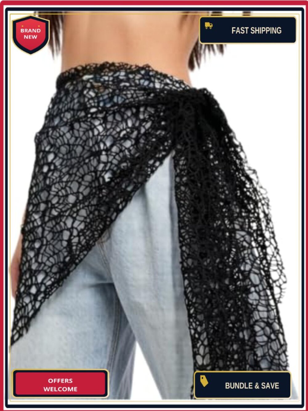 Women's Crochet Lace Waist Scarf Belt, Boho Wrap for Jeans & Dresses, One Size